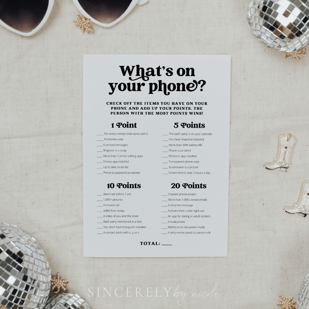 What's On Your Phone Bachelorette Party Game - SincerelyByNicole